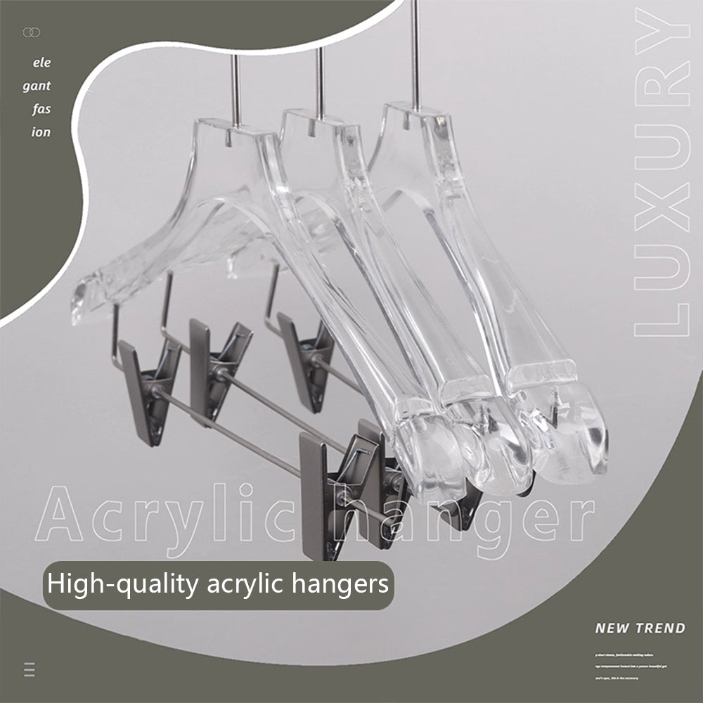 Clear Acrylic Suit Hanger with Clips - Premium Display for Complete Outfit & Pants, 50 PCS