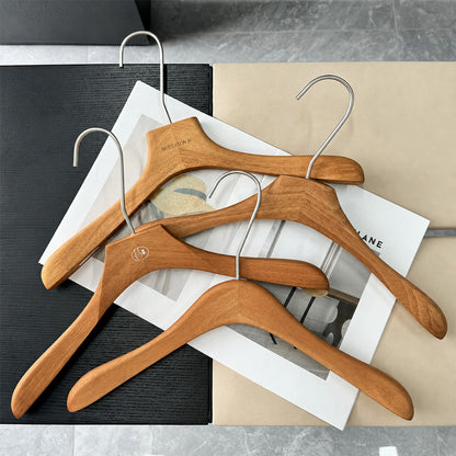 Vintage Walnut Solid Wood Hangers with Clips for Suits and Pants