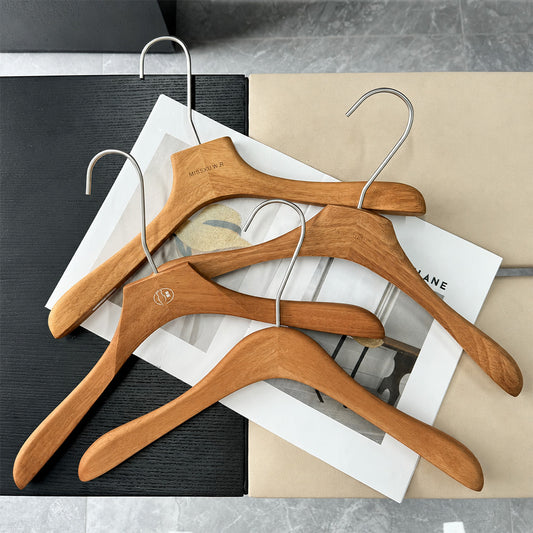 Vintage Walnut Solid Wood Hangers with Clips for Suits and Pants