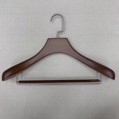Solid Wood Hangers for Coats and Suits – Wide Shoulder Beech Hanger with Double Pants Bar
