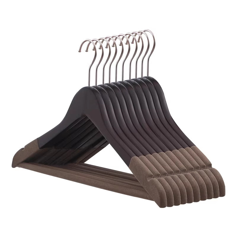 Premium Flocked Wooden Hangers - Non-Slip for Boutique & Home Closet Storage