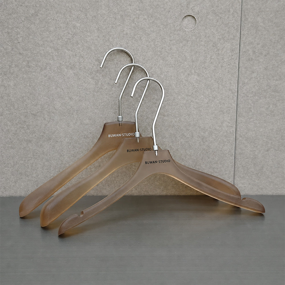 Custom Frosted Brown Acrylic Hangers with Logo for Boutiques & Retail Stores