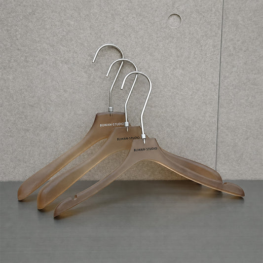 Custom Frosted Brown Acrylic Hangers with Logo for Boutiques & Retail Stores