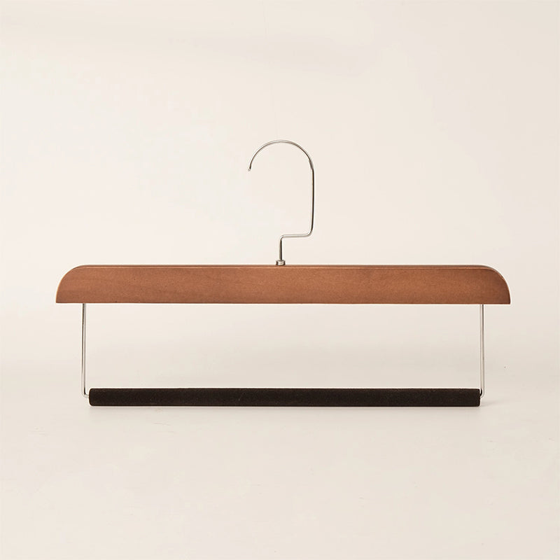 Natural Wooden Hanger with Velvet Bar - Multi-Use Pant Skirt Scarf Rack Organizer