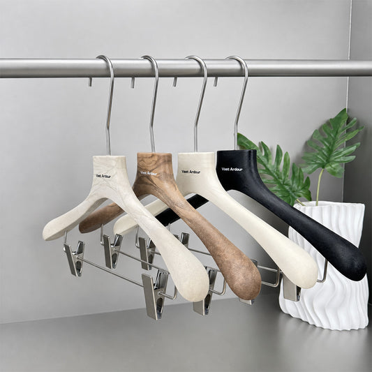 Wood Grain Resin Hangers with Clips for Boutique Clothing Stores