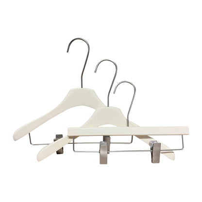 Solid Wood Clothes Hangers with Clips – White Wood Hangers for Suit, Coat & Dress