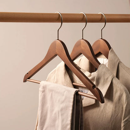 Solid Wood Clothes Hangers with Pants Bar and Shoulder Notches