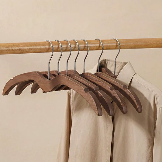 Short-Neck Solid Wood Hanger, M-Shaped Non-Slip Space-Saving Clothes Hanger