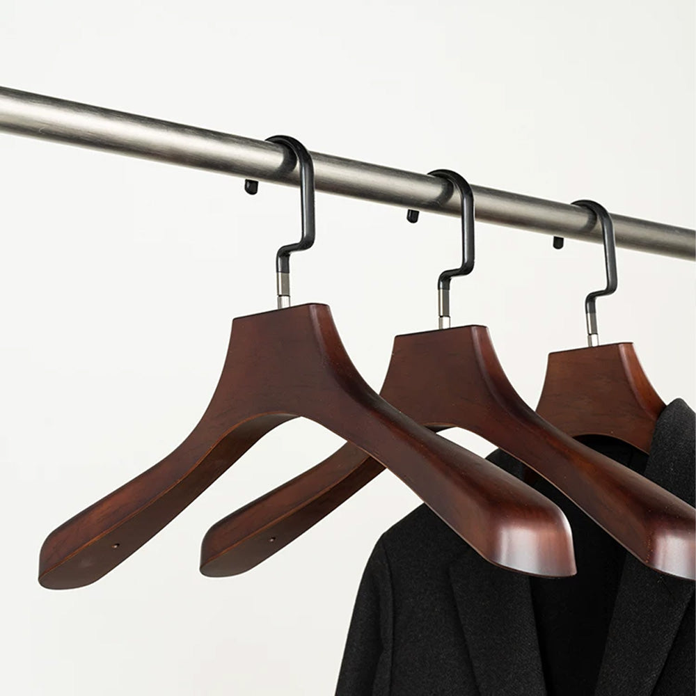 Wide Shoulder Plastic Hangers, Wood-Grain Finish, 360° Swivel Hooks, 50 Pack