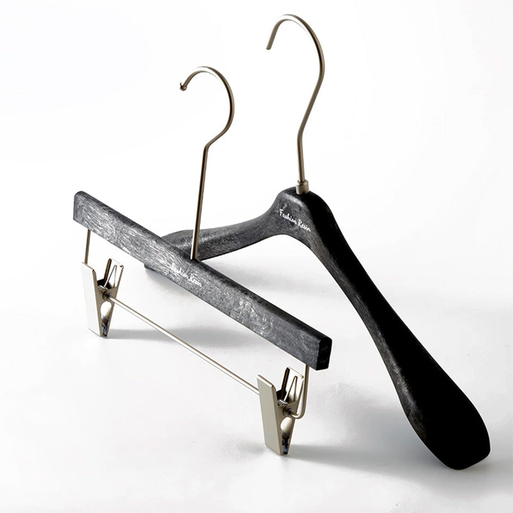 Luxury Matte Black Resin Suit Hanger & Pants Hanger for Men's Wardrobe