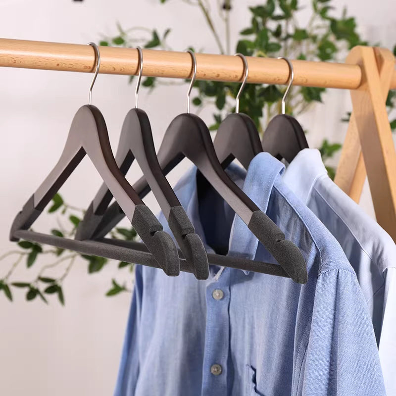 Non-Slip Wooden Hangers Velvet Flocked Space Saving Closet Organizer Combo Set