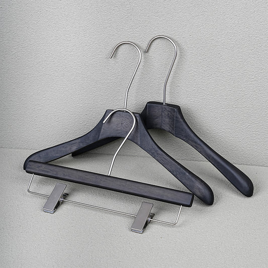 Custom Logo Black Oak Wooden Hangers with Clips for Boutique Stores