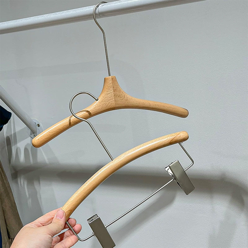 Kids Wooden Clothes Hangers and Adjustable Clip Pants Hanger