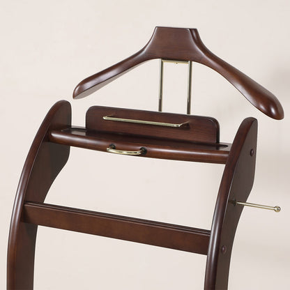 Luxury Solid Wood Suit Valet Stand with Brass Accents – Freestanding Clothes Organizer