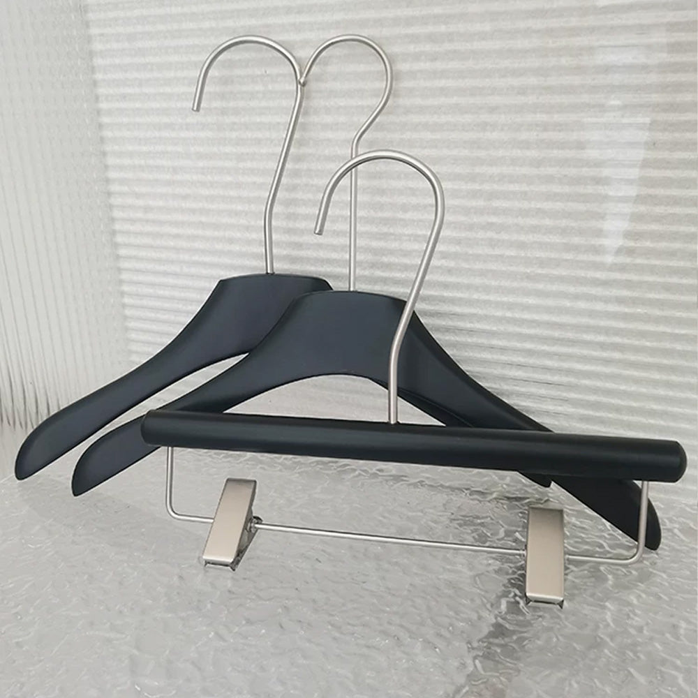 Black Wooden Kids Hangers & Pant Hangers with Adjustable Clips | Custom Logo