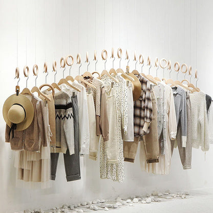 Solid Wood Ring Ceiling-Mounted Clothing Display Rack for Boutiques