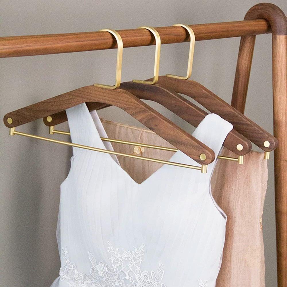 Solid Black Walnut Wood Hangers with Pure Brass Hooks for Suits & Coats
