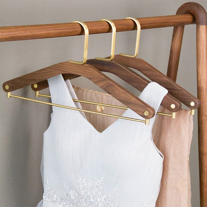 Solid Black Walnut Wood Hangers with Pure Brass Hooks for Suits & Coats
