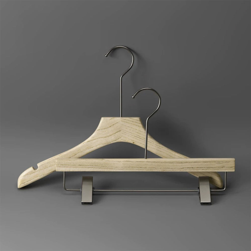 Custom Ash Wood Women’s Clothes & Pants Hangers with Clips Wholesale