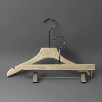Custom Ash Wood Women’s Clothes & Pants Hangers with Clips Wholesale
