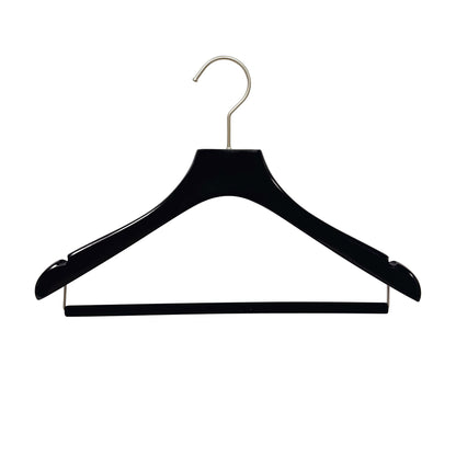 Black Luxury Wooden Suit Hangers with Pants Bar | Glossy Lacquer Jacket Hanger