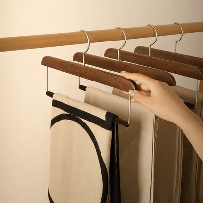 Solid Wood Pants Hanger with Non-Slip Flocked Bar & 360° Swivel Hook