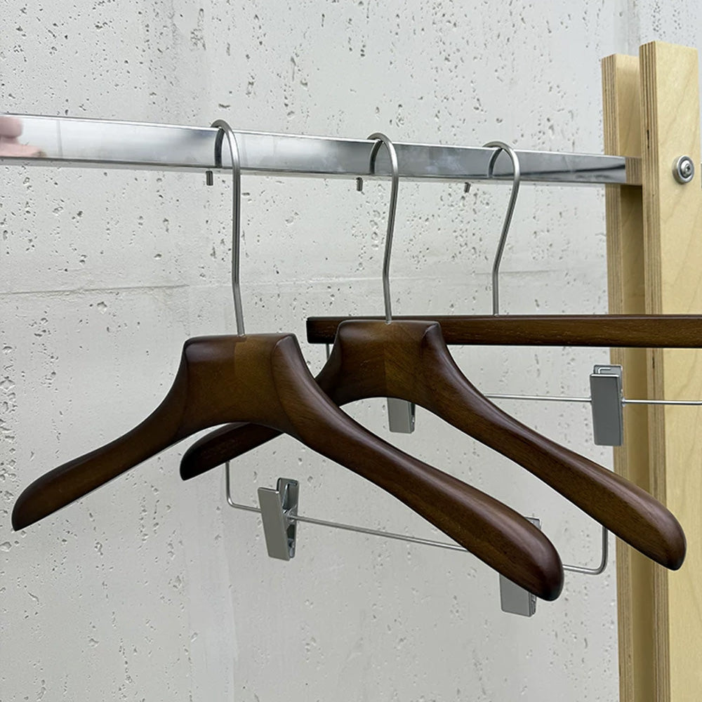 Walnut Beech Wood Hangers Wholesale – Suit & Pants Hangers with Clips