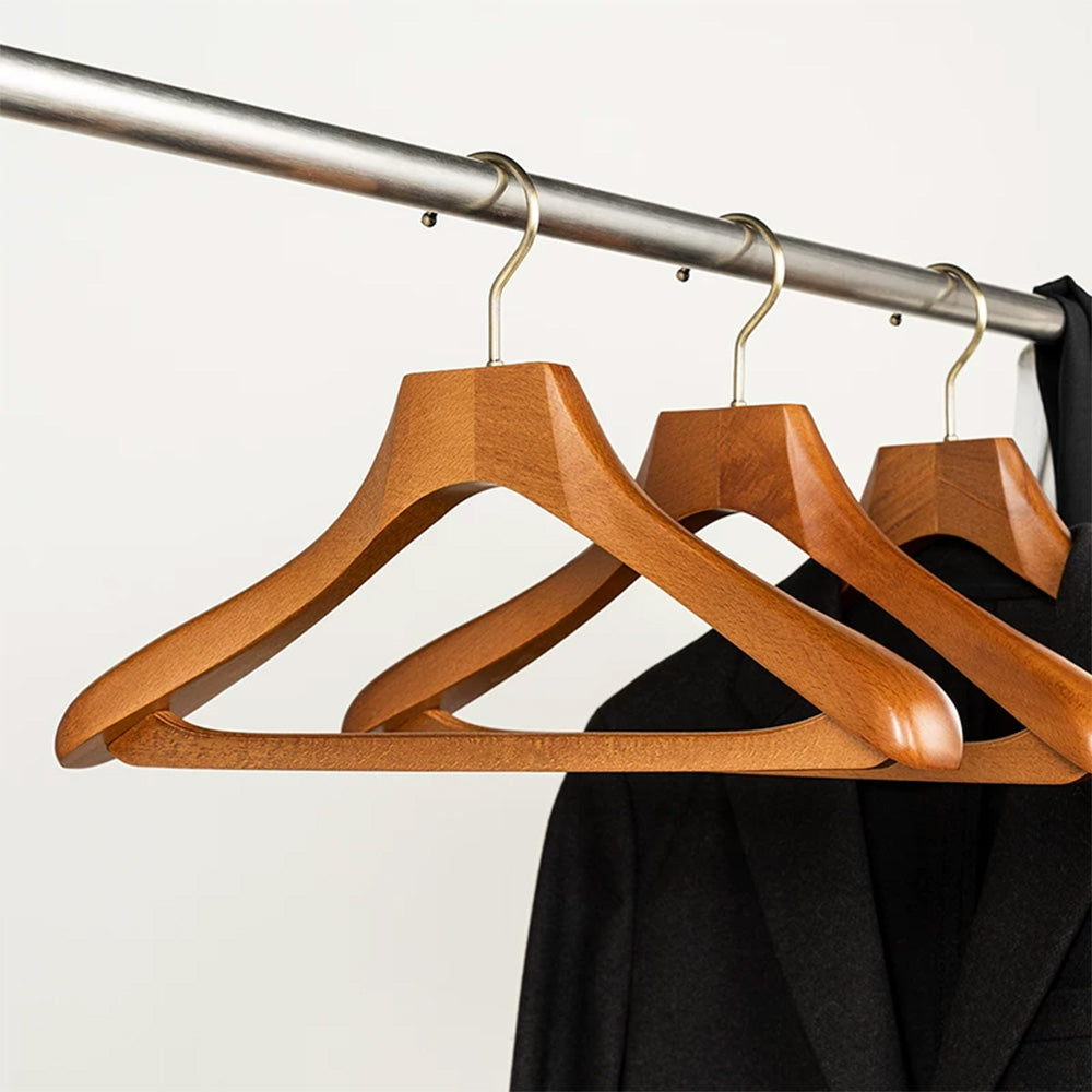 Wide Shoulder Beech Wood Suit Hangers with Trouser Bar & 360° Swivel Hook
