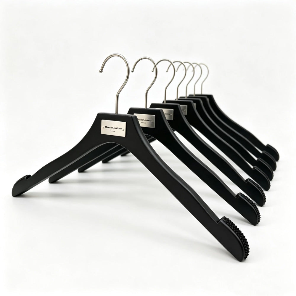 Matte Black Wooden Hangers, 50 Pack | Non-Slip Clothes & Pants Hangers