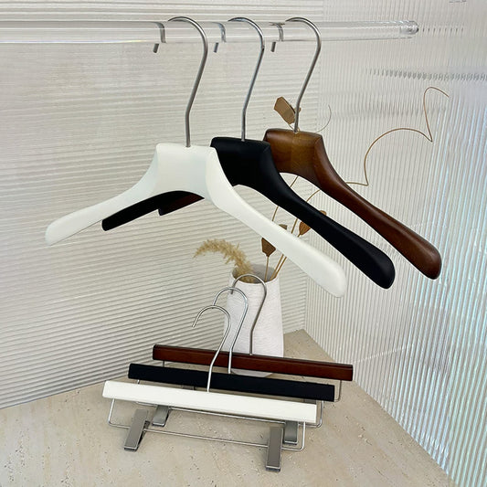 Solid Oak Wooden Hangers for Women with Adjustable Clips & 360° Swivel Hook