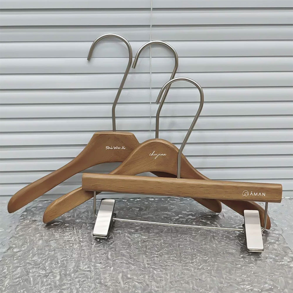 Walnut Oak Children's Hangers Set - Boutique Quality with Logo Customization