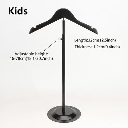 Adjustable Garment Display Stand with Wooden Hanger for Men, Women & Kids