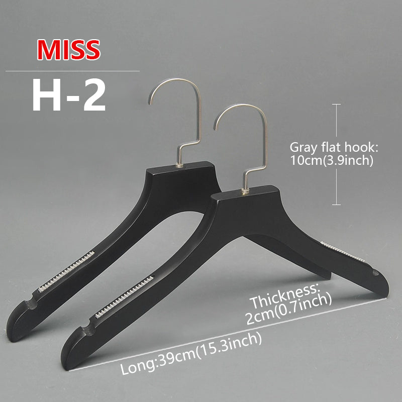 Premium Non-Slip Wooden Hanger - Black Matte Velvet Shoulder Hanger with Pant Clips
