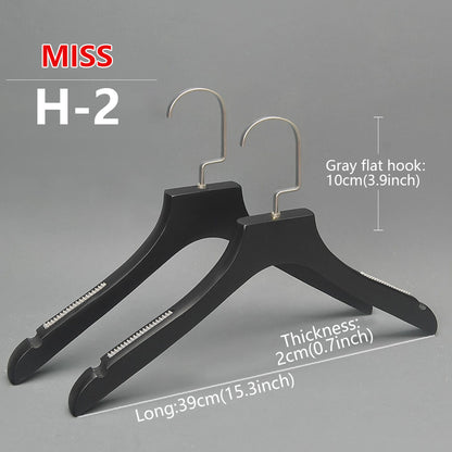Premium Non-Slip Wooden Hanger - Black Matte Velvet Shoulder Hanger with Pant Clips