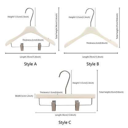 Solid Wood Clothes Hangers with Clips – White Wood Hangers for Suit, Coat & Dress