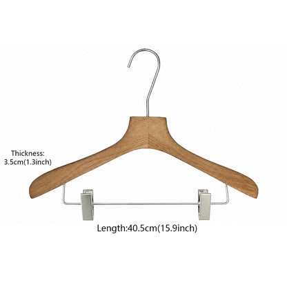 Vintage Walnut Solid Wood Hangers with Clips for Suits and Pants