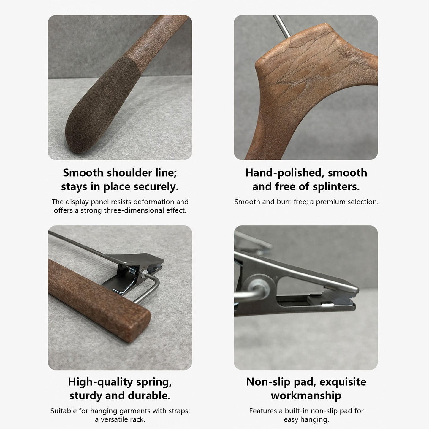 Non-Slip Flocked Resin Woodgrain Hangers for Clothing Stores
