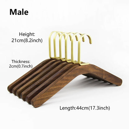 Solid Black Walnut Wood Hangers with Pure Brass Hooks for Suits & Coats