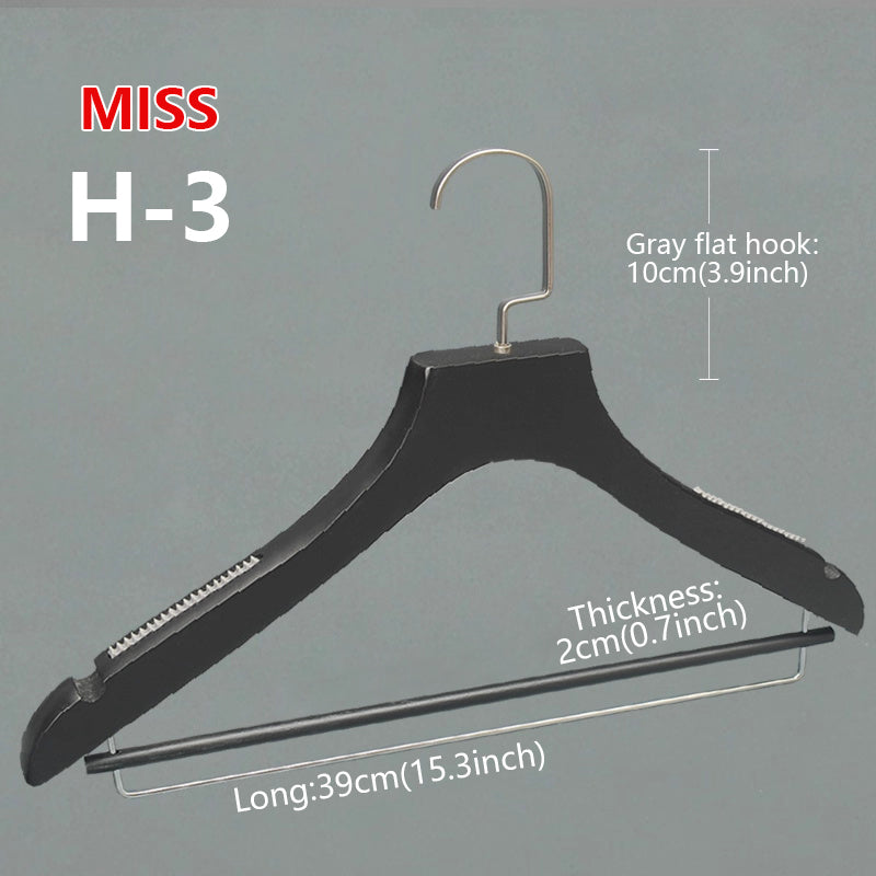 Premium Non-Slip Wooden Hanger - Black Matte Velvet Shoulder Hanger with Pant Clips