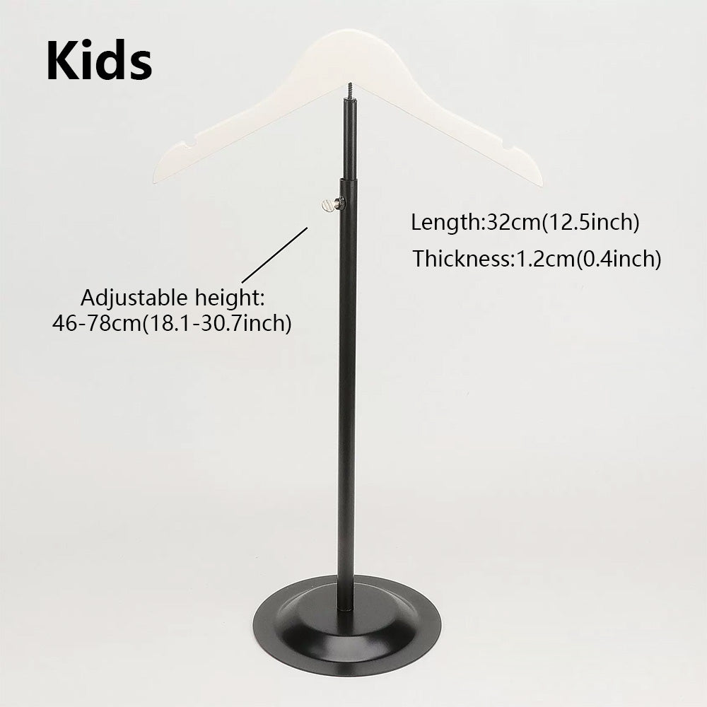 Adjustable Garment Display Stand with Wooden Hanger for Men, Women & Kids