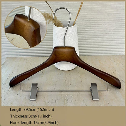Solid Oak Wooden Hangers for Women with Adjustable Clips & 360° Swivel Hook