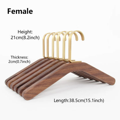 Solid Black Walnut Wood Hangers with Pure Brass Hooks for Suits & Coats