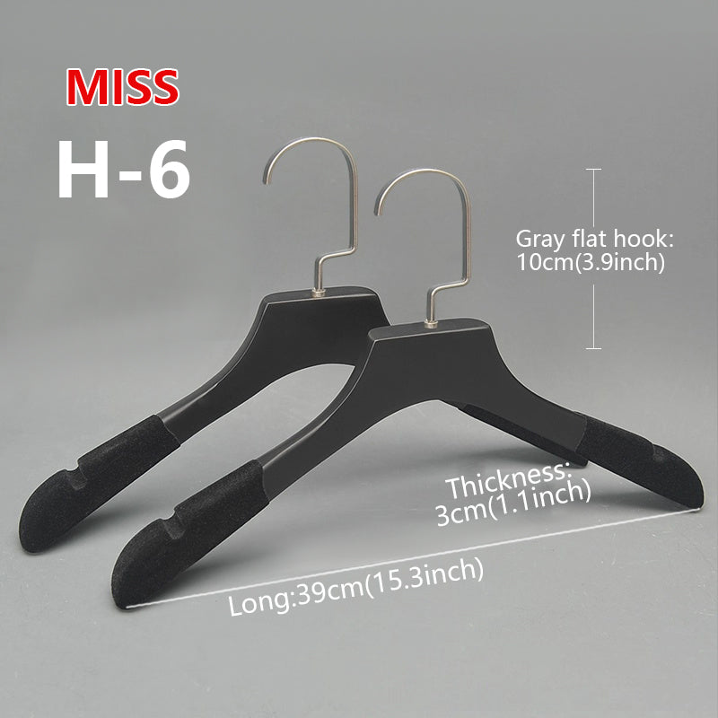 Premium Non-Slip Wooden Hanger - Black Matte Velvet Shoulder Hanger with Pant Clips