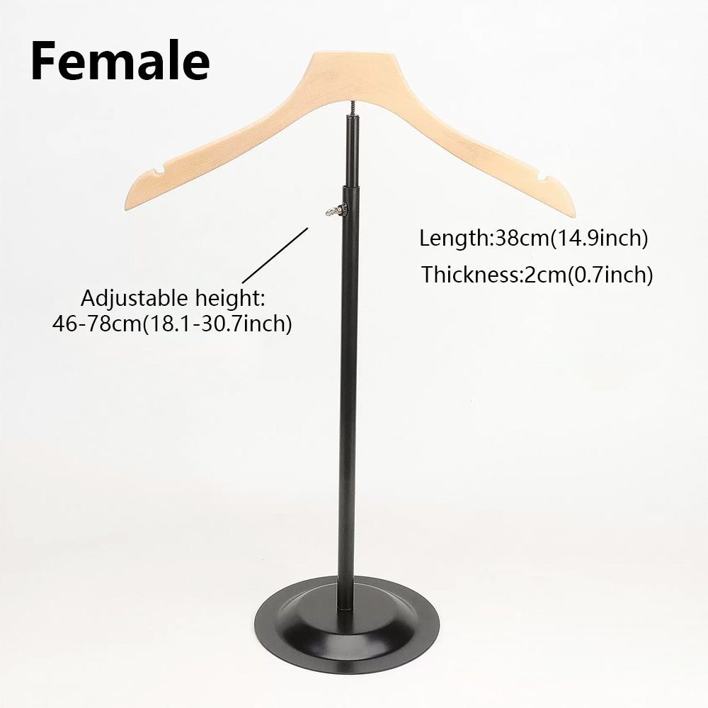 Adjustable Garment Display Stand with Wooden Hanger for Men, Women & Kids