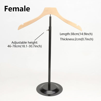 Adjustable Garment Display Stand with Wooden Hanger for Men, Women & Kids