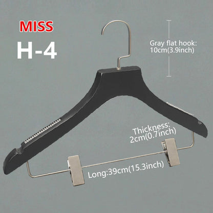 Premium Non-Slip Wooden Hanger - Black Matte Velvet Shoulder Hanger with Pant Clips