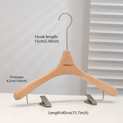 Beech Wood Clothes Hangers with Pants Clips and Custom Logo for Retail