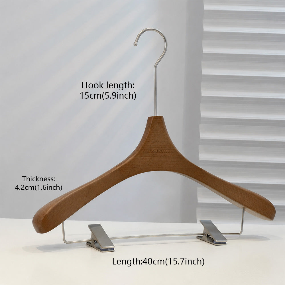 Beech Wood Clothes Hangers with Pants Clips and Custom Logo for Retail