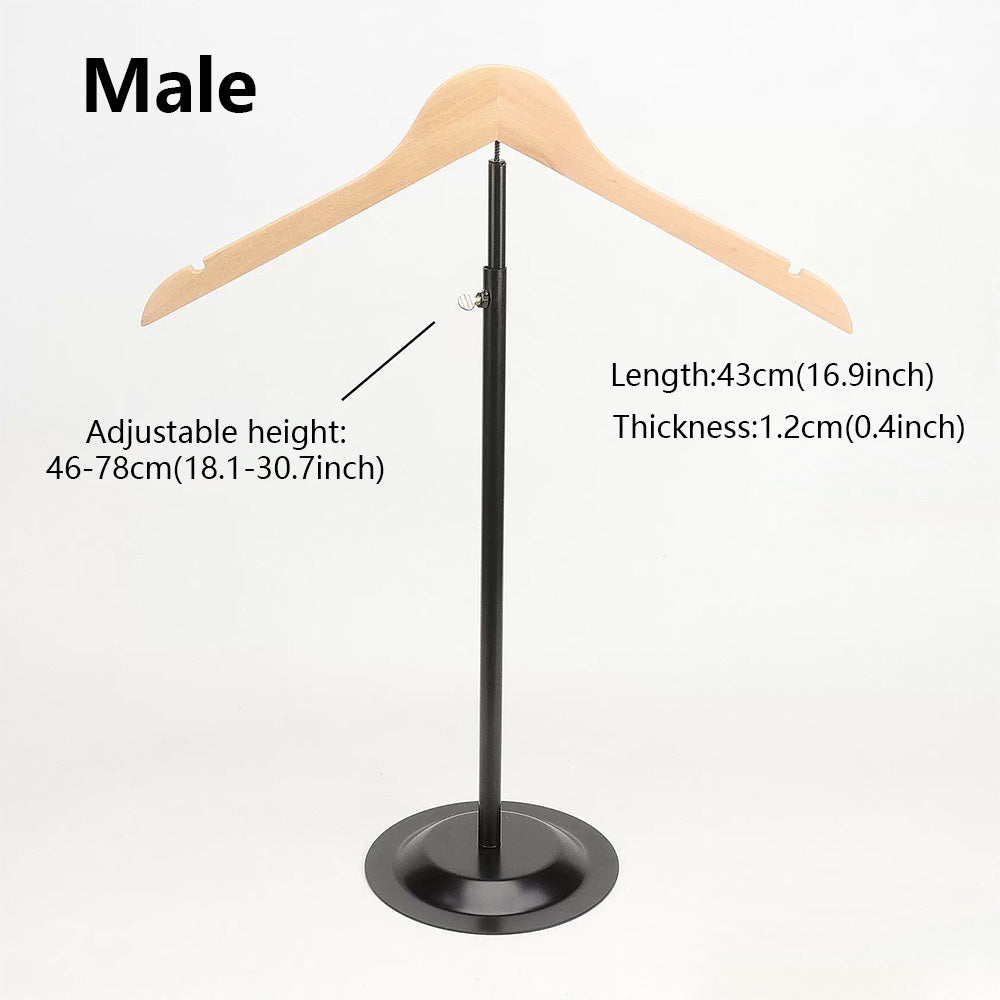 Adjustable Garment Display Stand with Wooden Hanger for Men, Women & Kids