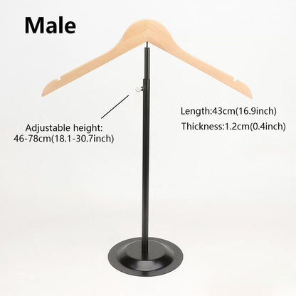 Adjustable Garment Display Stand with Wooden Hanger for Men, Women & Kids